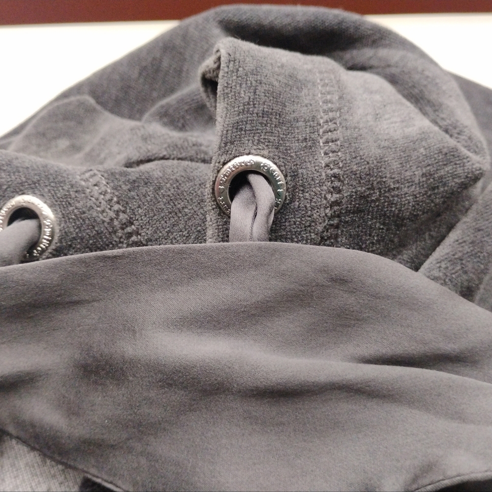 VINTAGE OOAK Dark Gray Velour Hoodie w/Rhinestones & Satin Details Size Small ❤️ - Picture 8 of 9